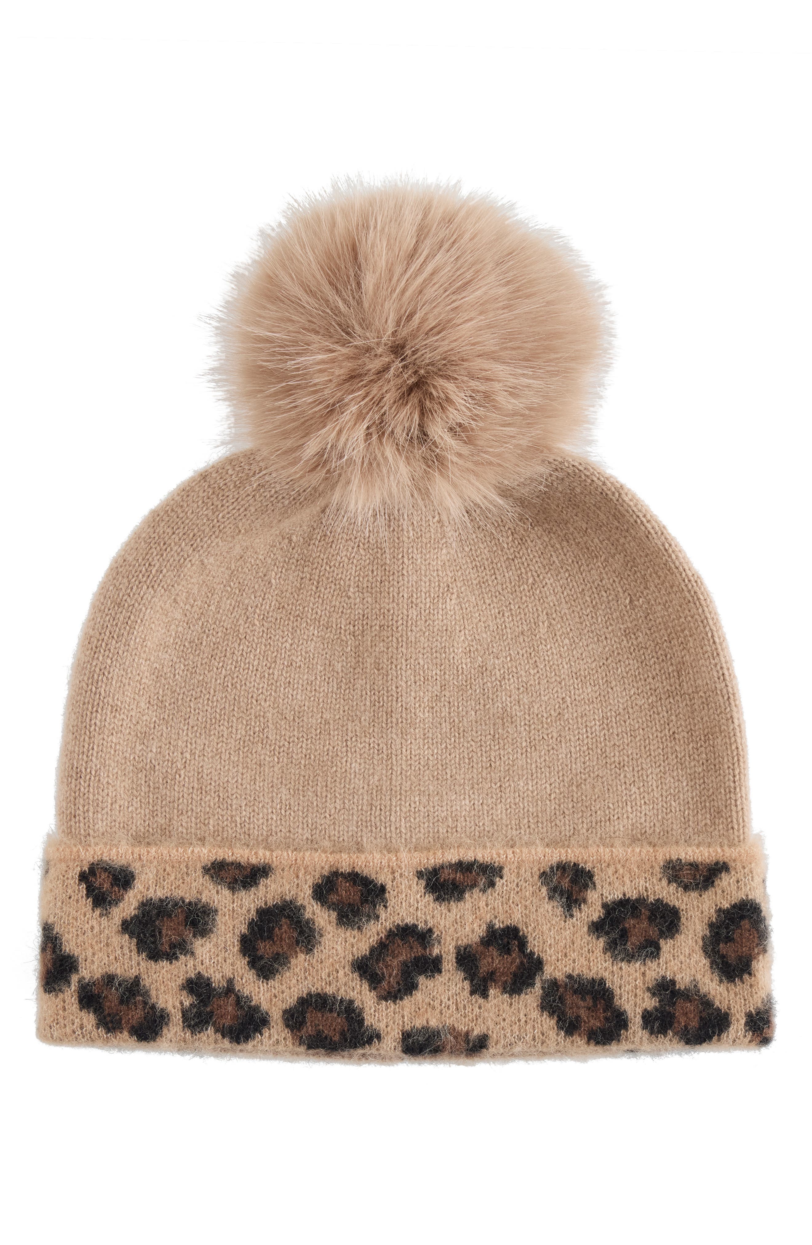 Bruno Magli Cashmere Leopard Pompom Beanie