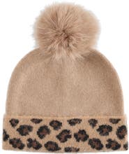 Bruno Magli Cashmere Leopard Pompom Beanie