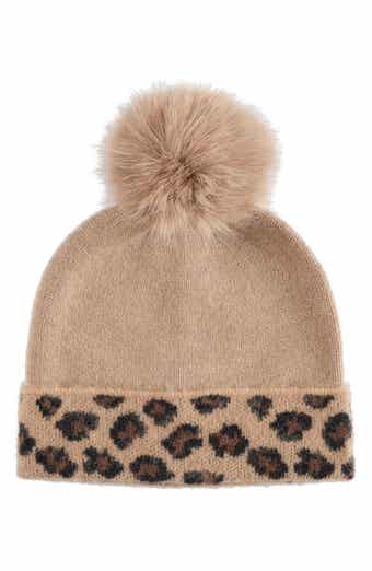 Bruno Magli Cashmere Leopard Pompom Beanie