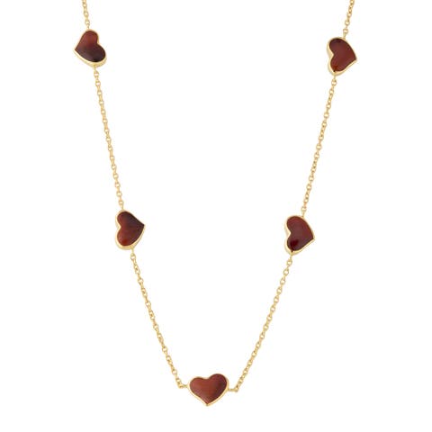 Five Station Heart 30" Necklace Set In Sterling Silver With 18K Gold Overlay