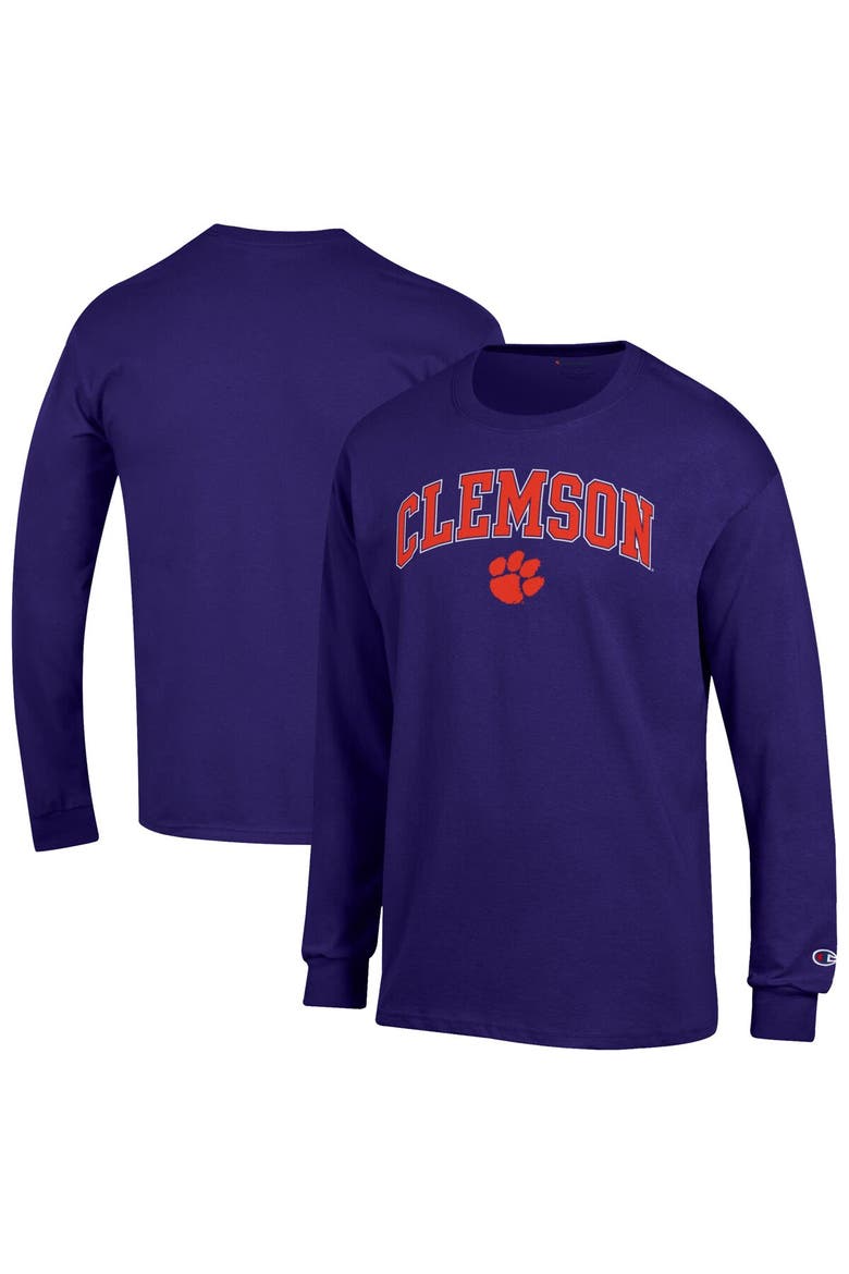 Men's Champion  Purple Clemson Tigers Arch Over Logo Long Sleeve T-Shirt, Main, color, Purple