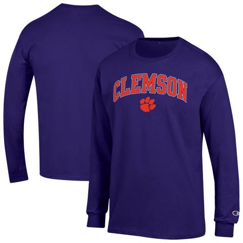 Men's Champion  Purple Clemson Tigers Arch Over Logo Long Sleeve T-Shirt