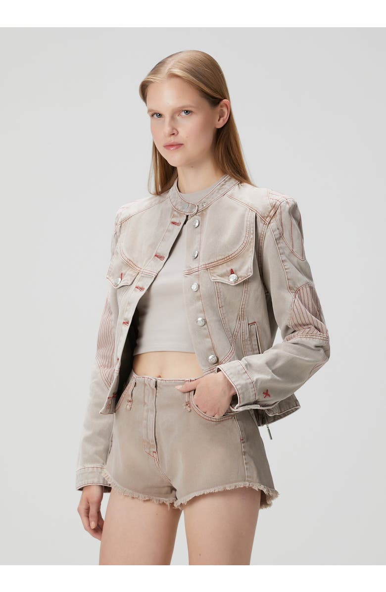 PCFG Pure Cotton Faded Motorcycle Denim Jacket, Alternate, color, Beige