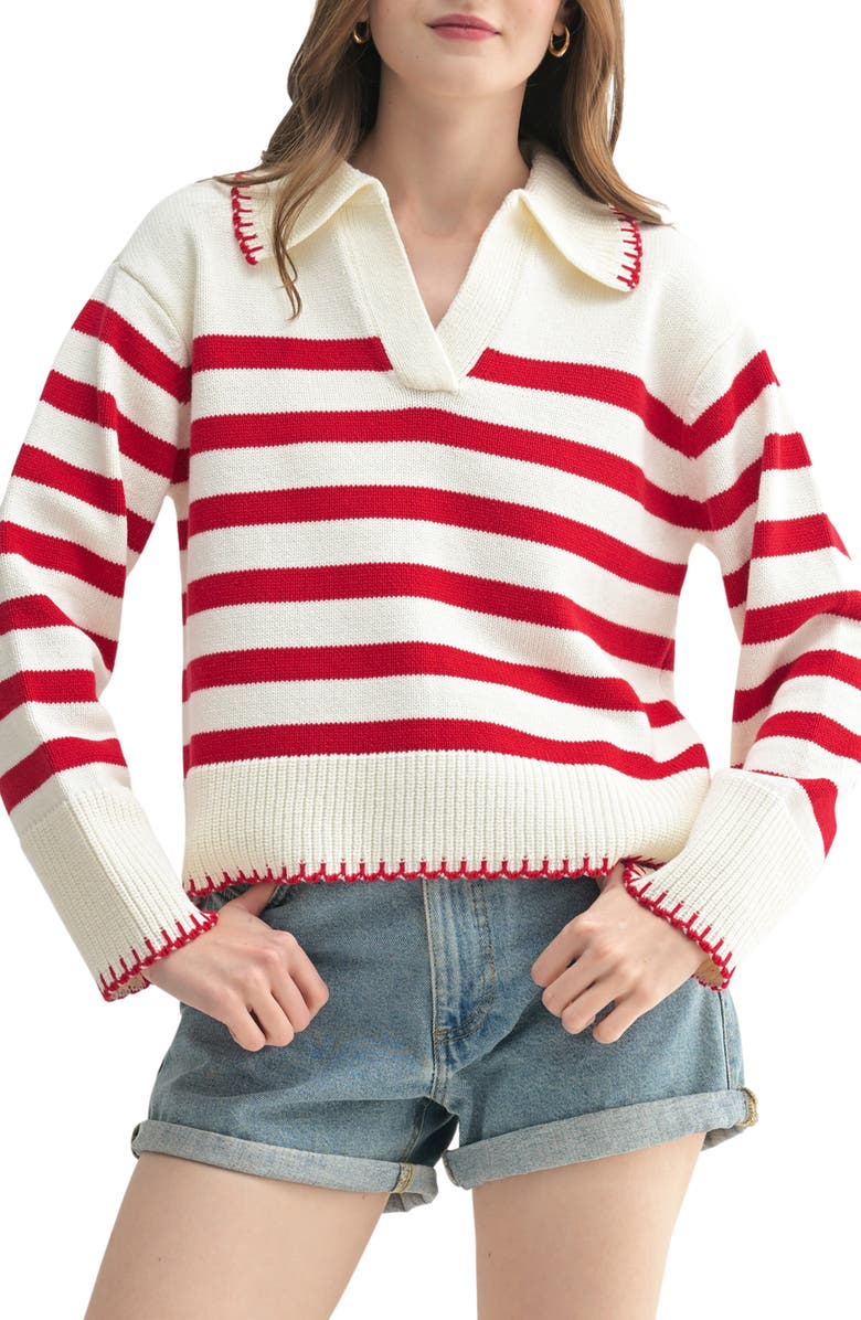 All in Favor Stripe Johnny Collar Sweater, Main, color, 