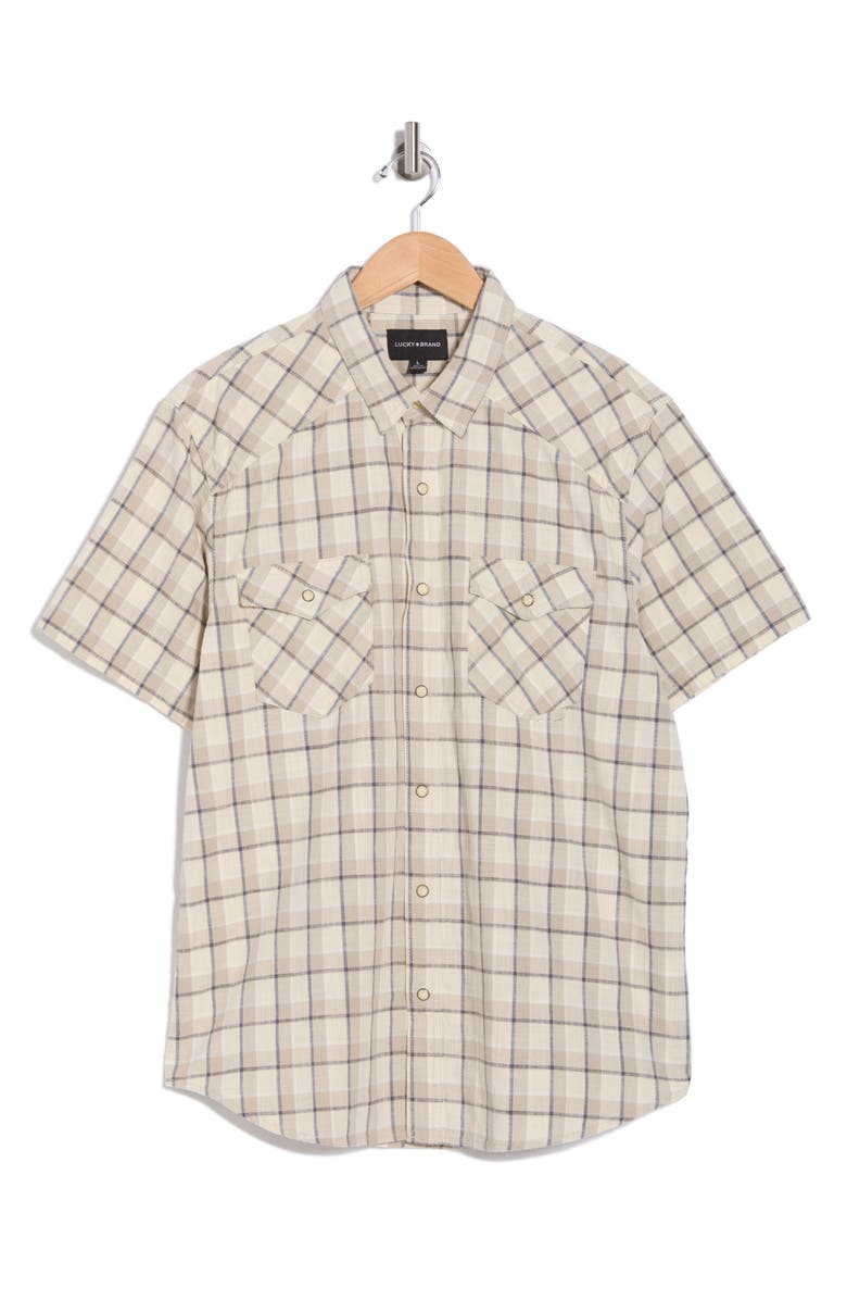 Lucky Brand Plaid Snap-Up Western Work Shirt, Alternate, color, Grey Plaid