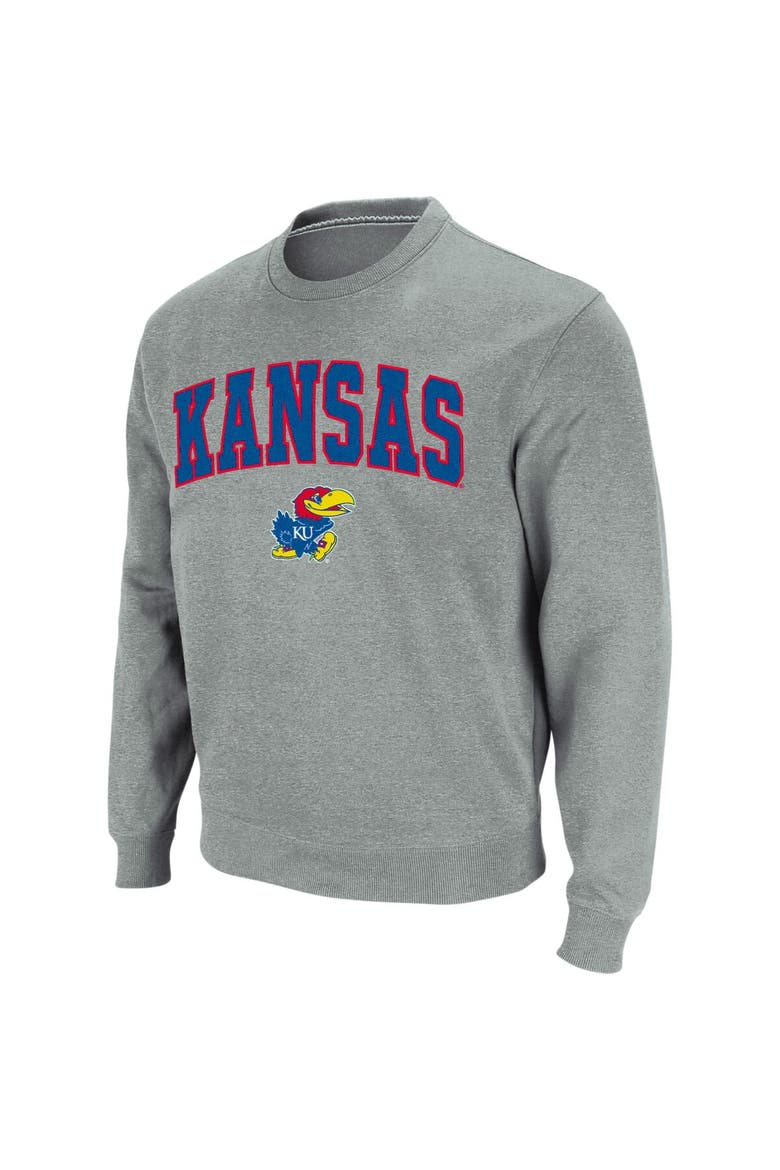 Men's Colosseum Heather Gray Kansas Jayhawks Arch & Logo Crew Neck Sweatshirt, Main, color, Heather Gray