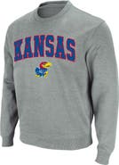COLOSSEUM Men's Colosseum Heather Gray Kansas Jayhawks Arch & Logo Crew Neck Sweatshirt