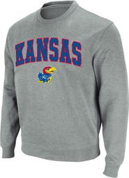 COLOSSEUM Men's Colosseum Heather Gray Kansas Jayhawks Arch & Logo Crew Neck Sweatshirt