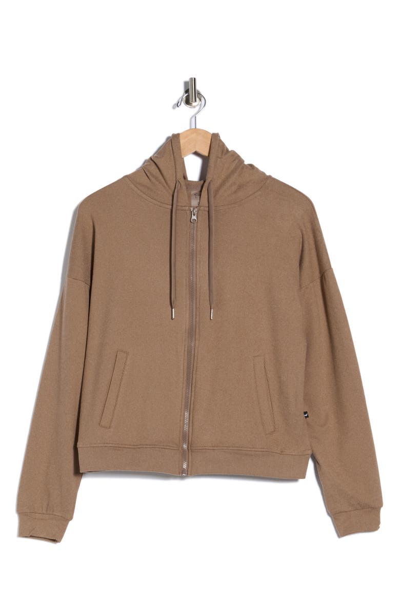 Jessica Simpson Full Zip Double Soft Hooded Sweatshirt, Alternate, color, Taupe Gray Heather