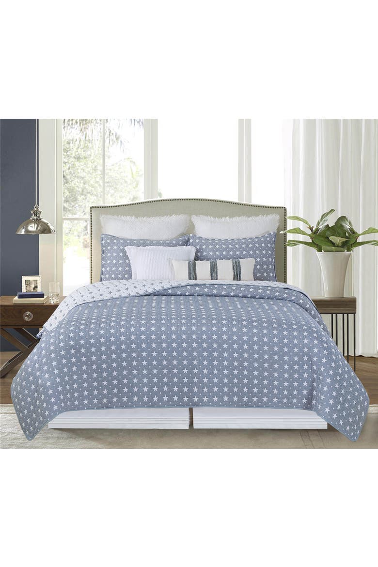 Chambray Star Bedding Quilt Collection Sets, Alternate, color, Blue