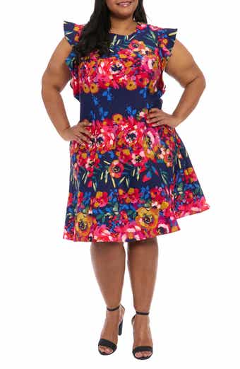 London Times Stripe Scuba Knit Fit & Flare Dress