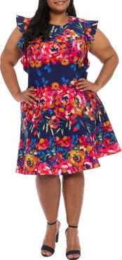 London Times Stripe Scuba Knit Fit & Flare Dress