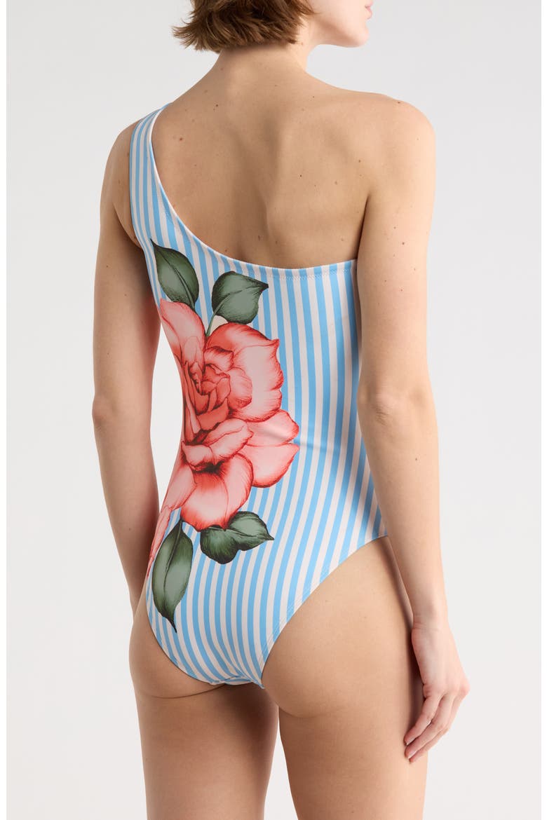 Placement Print One-Shoulder One-Piece Swimsuit, Alternate, color, CORAL STRIPED SPACIOUS ROSE