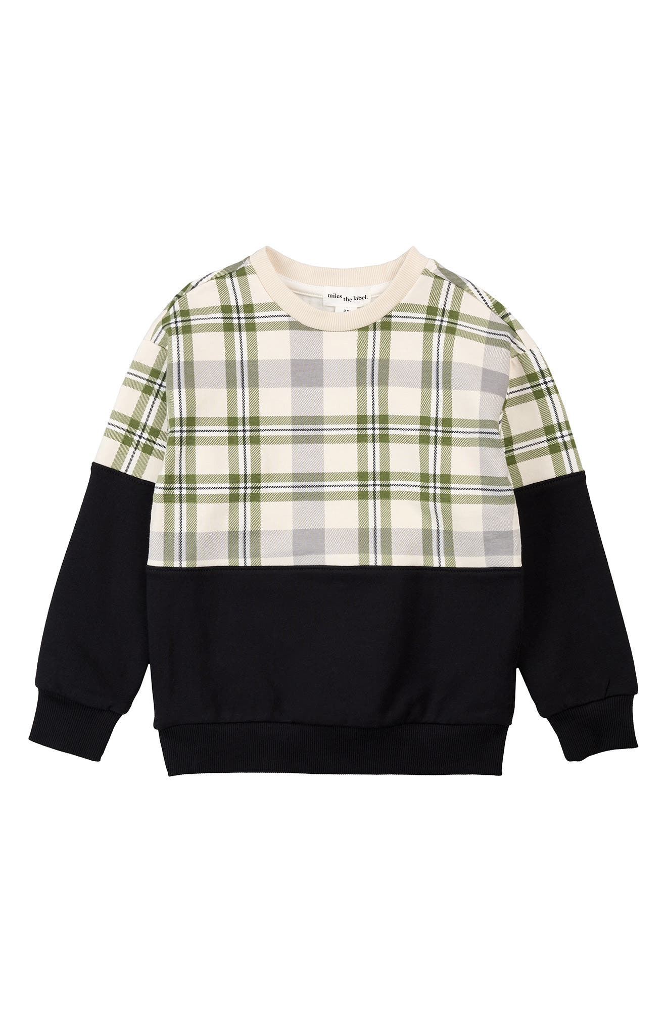 MILES THE LABEL Kids' Plaid Colorblock Stretch Cotton Sweatshirt