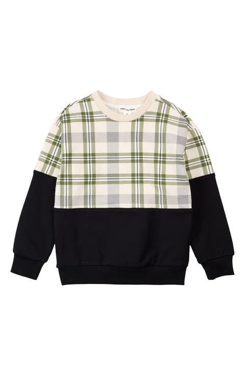 Kids' Plaid Colorblock Stretch Cotton Sweatshirt (Toddler & Little Kid)