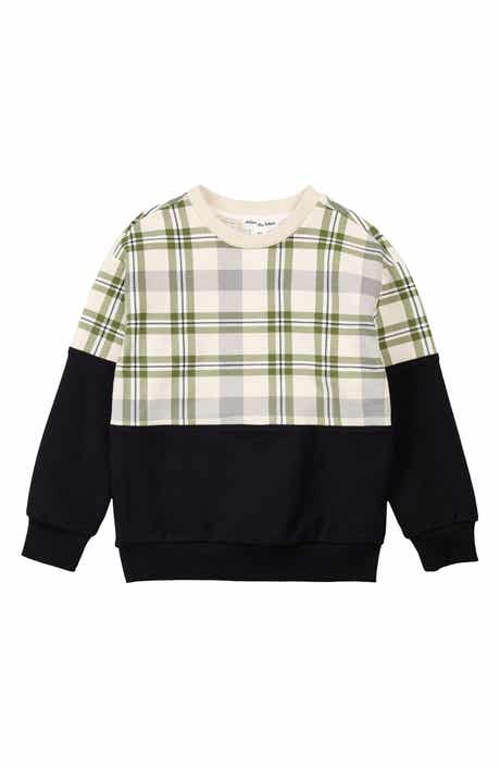 MILES THE LABEL Kids' Plaid Colorblock Stretch Cotton Sweatshirt