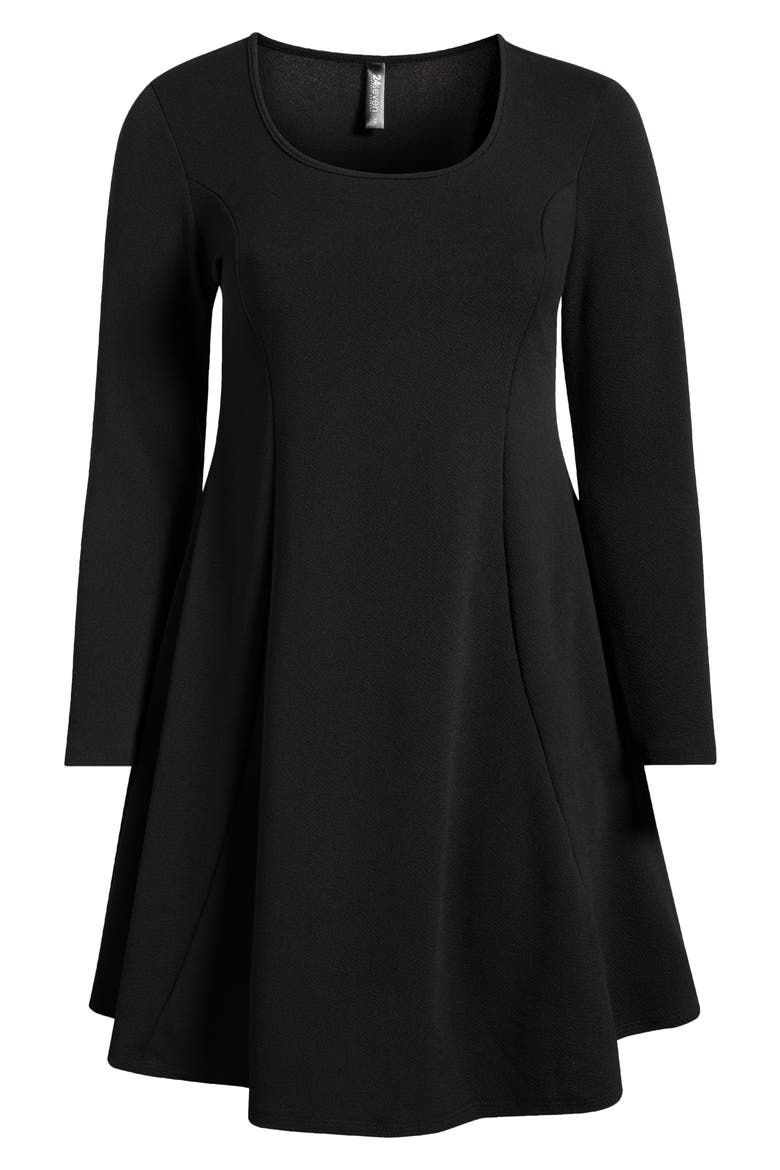 Long Sleeve A-Line Dress, Alternate, color, BLACK