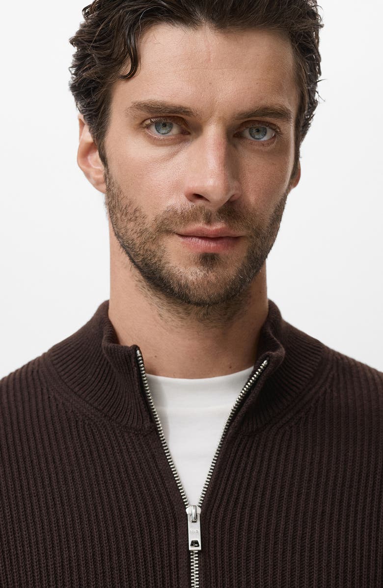 MANGO Perkins Quarter Zip Sweater, Alternate, color, Chocolate