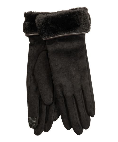 Echo Stretch Suede Fold-up Faux Fur Cuff Gloves In Black