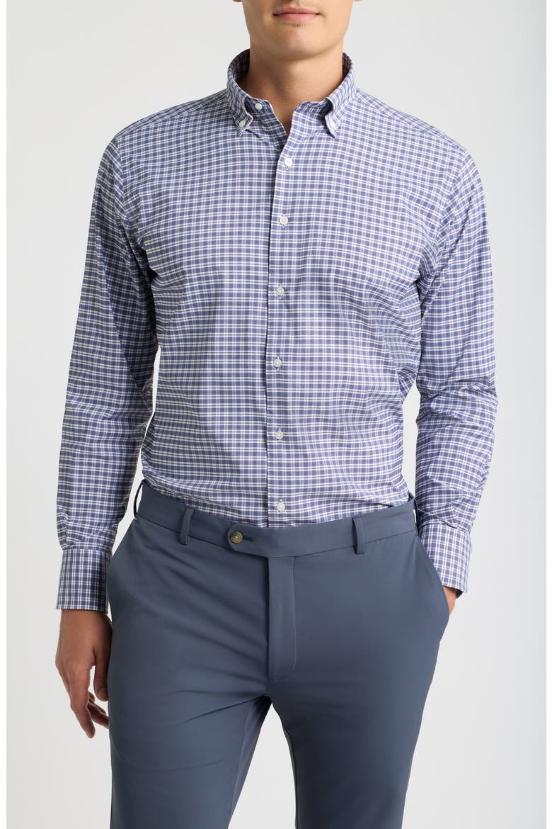 Clark Performance Twill Plaid Sport Shirt, Main, color, NAVY