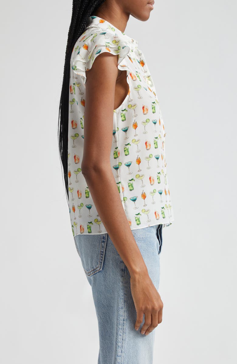 Alice + Olivia Martel Flutter Sleeve Silk Shirt, Alternate, color, Sweet On You Off White