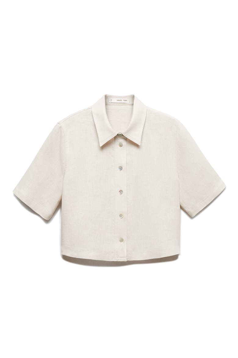 Short Sleeve Linen Button-Up Shirt, Main, color, BEIGE