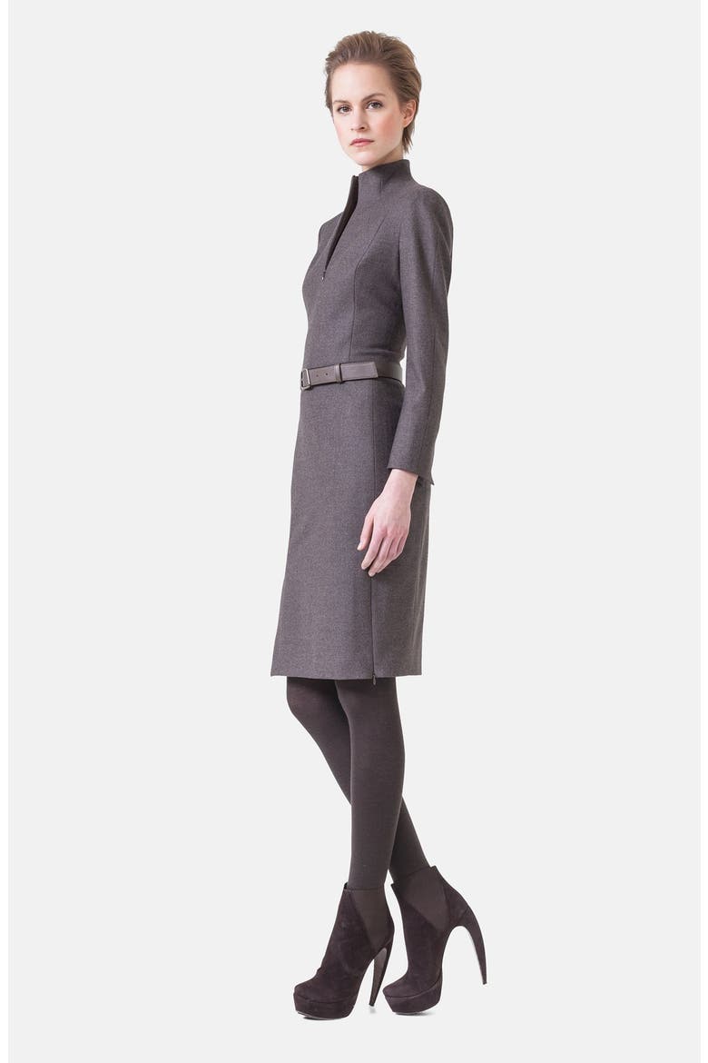 Belted Stretch Flannel Dress, Alternate, color, GREY