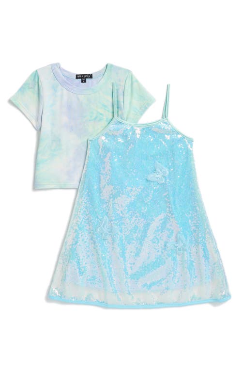 Ava & Yelly Kids' 3D Butterfly Sequin Dress & T-Shirt Set in Blue  product