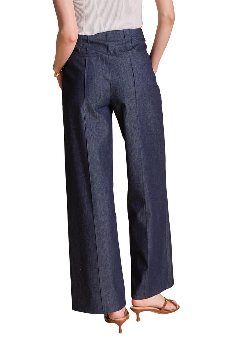 Creased Wide Leg Denim Pants, Alternate, color, NAVY DENIM