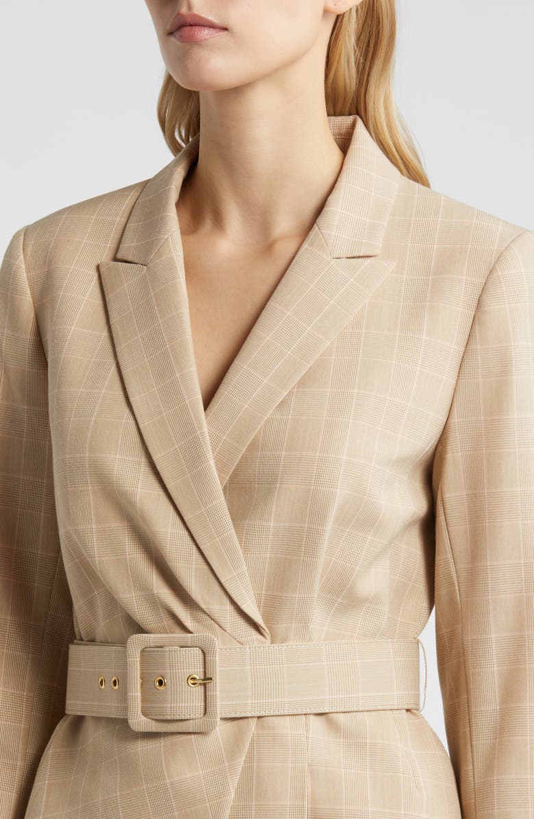 Tahari ASL Plaid Belted Asymmetric Hem Blazer, Alternate, color, 