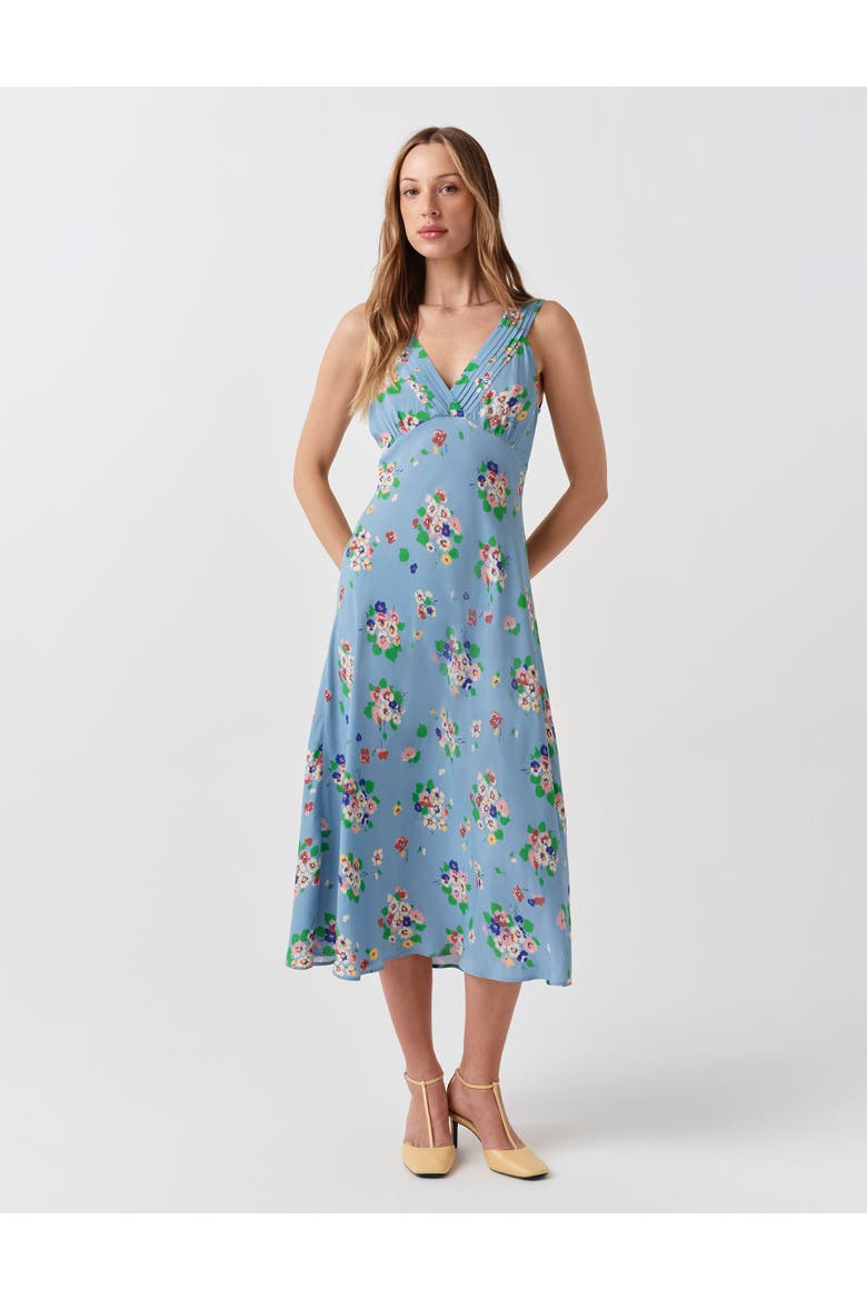 Elise Floral Pintuck Crepe Midi Dress, Main, color, Blue Floral