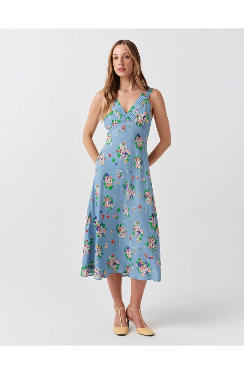 Ghost London Elise Floral Pintuck Crepe Midi Dress, Main, color, Blue Floral