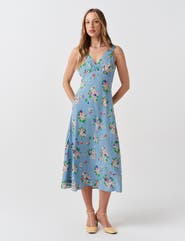 Ghost London Elise Floral Pintuck Crepe Midi Dress