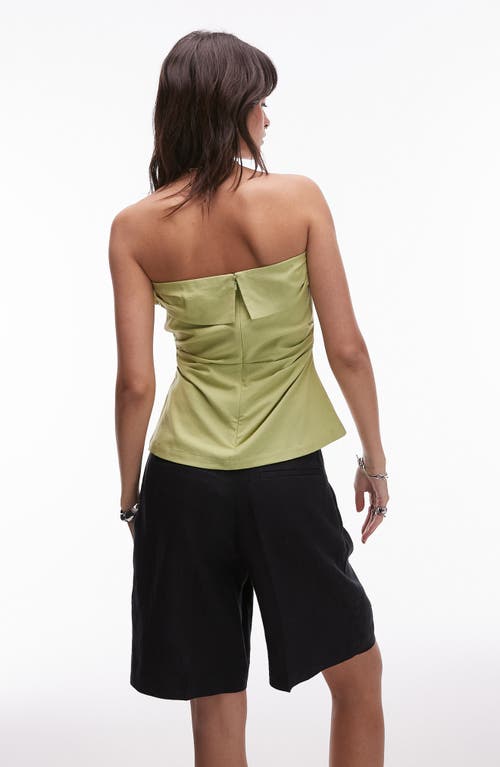 Topshop Linen Fold Over Bandeau Top In Green