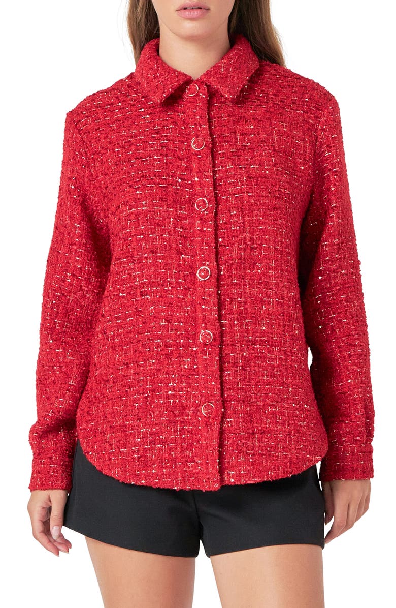 Endless Rose Tweed Shacket, Main, color, Red