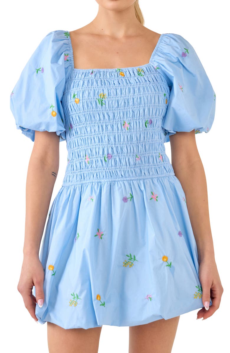 English Factory Floral Embroidery Puff Sleeve Cotton Minidress, Alternate, color, 
