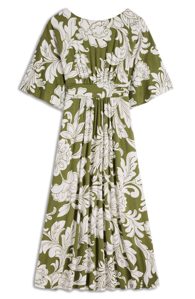 Boden Imelda Floral Kimono Jersey Midi Dress, Main, color, Olive, Botanical Flourish Mono