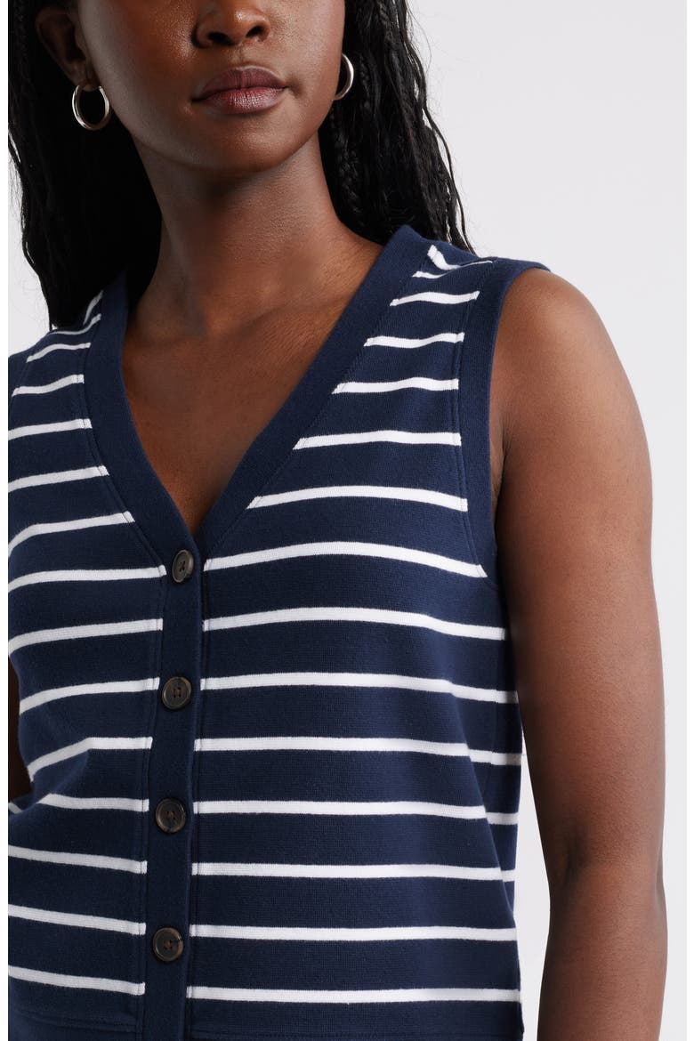 Button Front Knit Tank, Alternate, color, NAVY S WHITE STRIPE