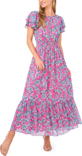 women's floral embroidered frill maxi dress product info and reviews Floral Embroidered Maxi Dress With Sheer Flutter Sleeves In Sage Multi