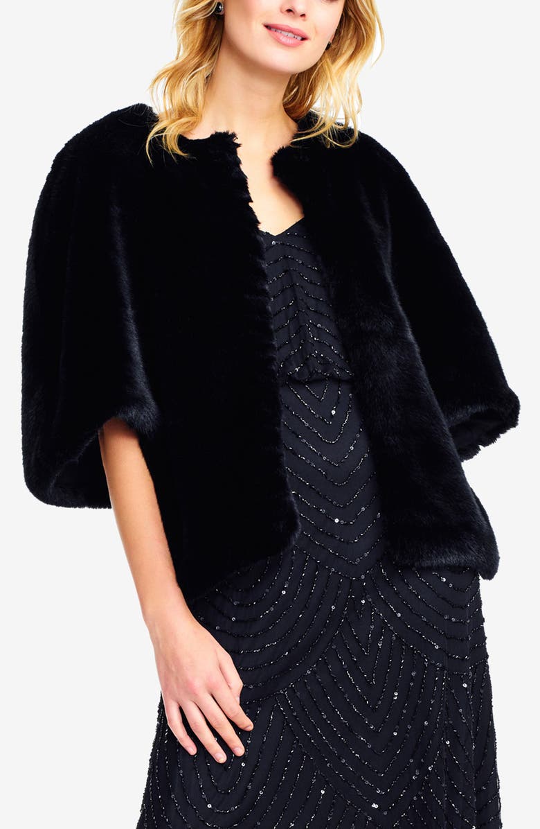 Adrianna Papell Faux Fur Jacket, Alternate, color, Black