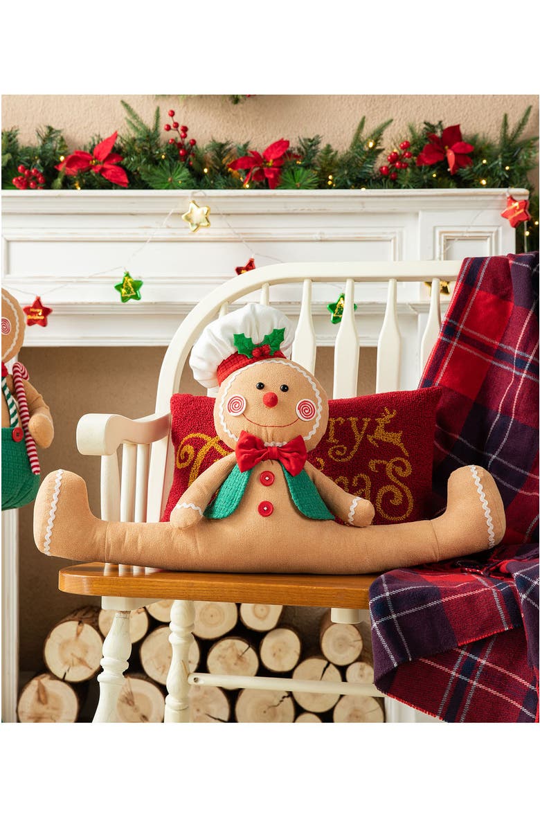 Glitzhome 27"L Christmas Fabric Christmas Gingerbreadman Doorstop, Alternate, color, 