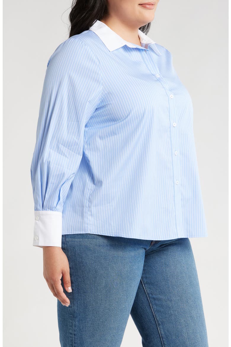 Caris Shirt, Alternate, color, BLUE PINSTRIPES