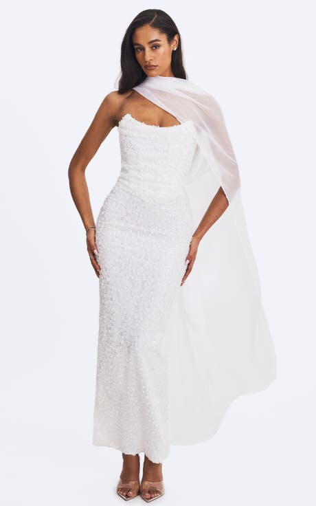 Myra Beaded Mesh Strapless Maxi Dress