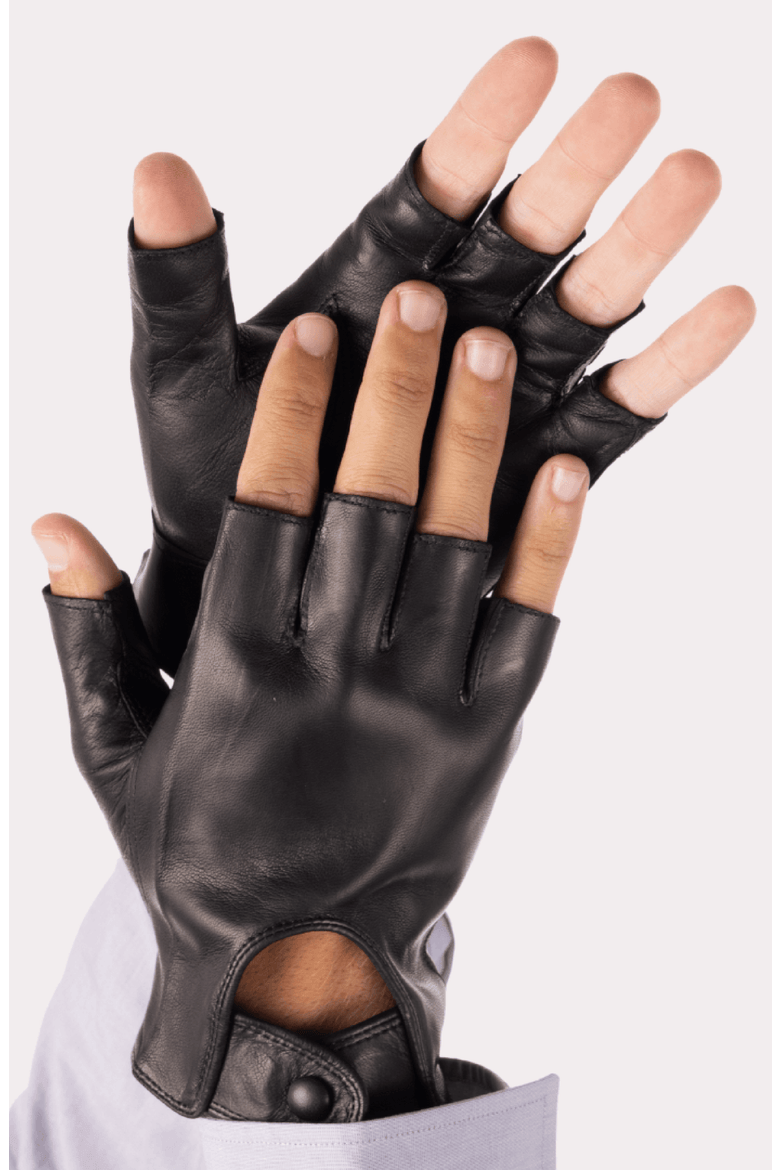 Washable Fingerless Leather Driving Gloves, Alternate, color, Black