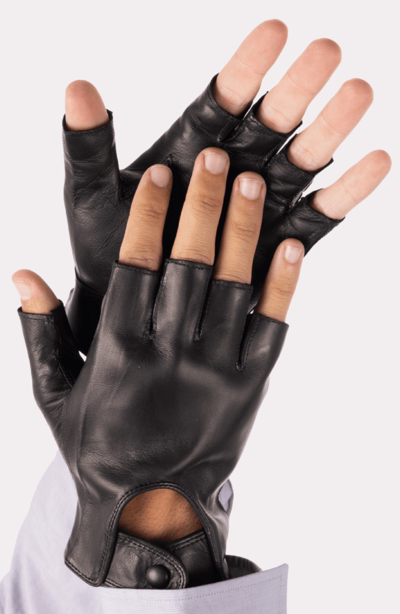 Seymoure Luxury Group Washable Fingerless Leather Driving Gloves, Alternate, color, Black