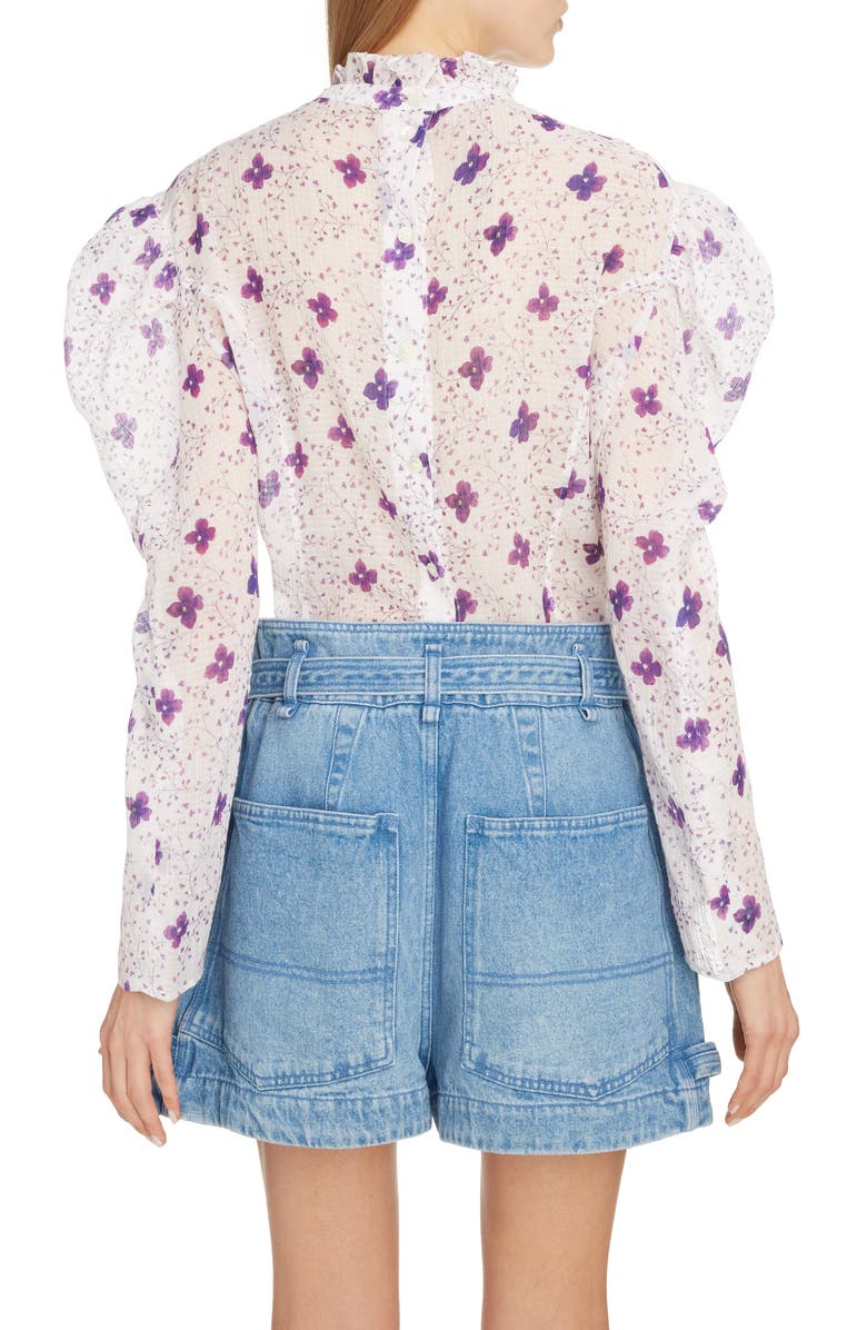 Isabel Marant Floral Puff Shoulder Cotton & Silk Blouse, Alternate, color,