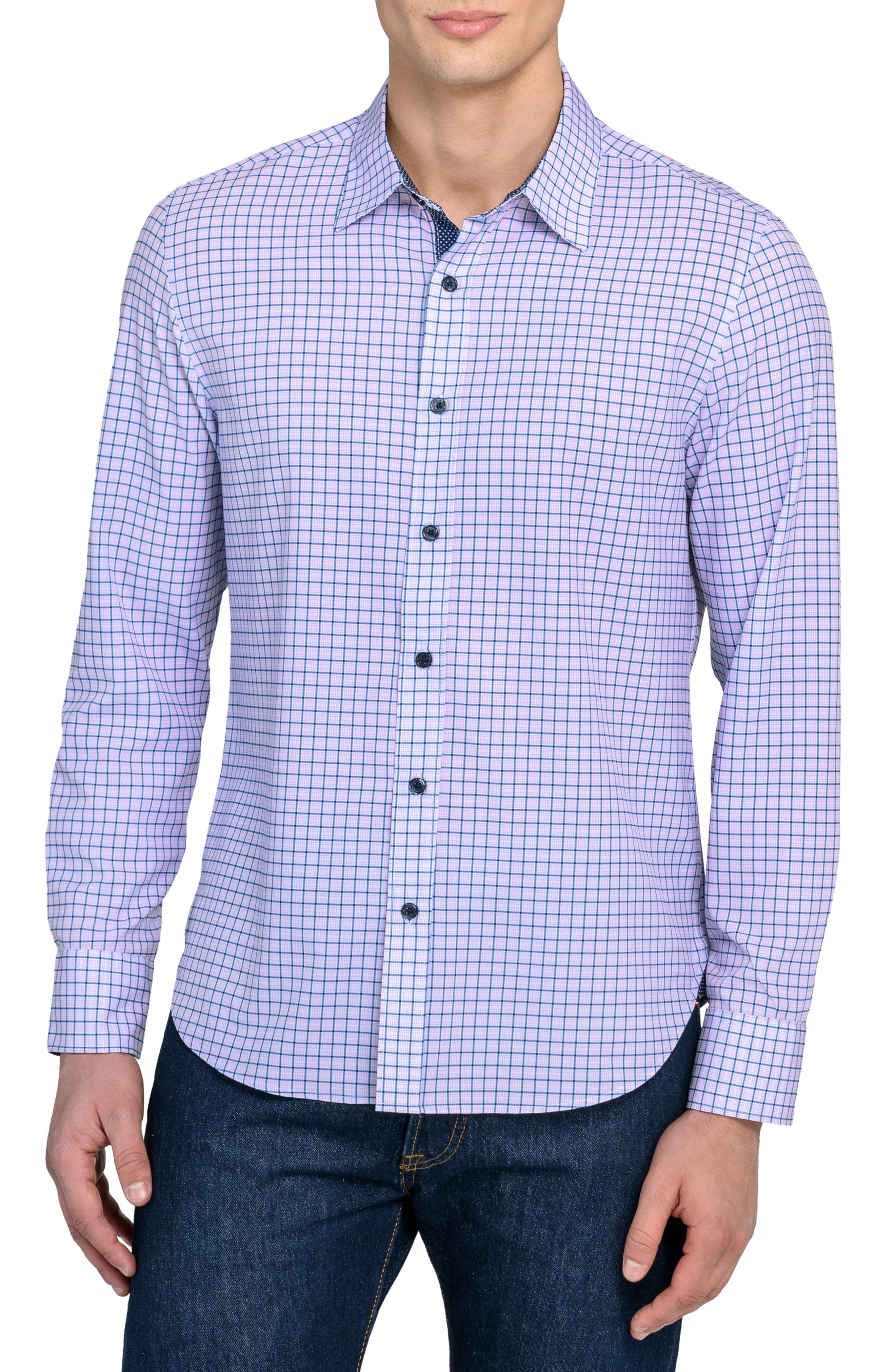 CONSTRUCT Grid Print Stretch Dress Shirt
