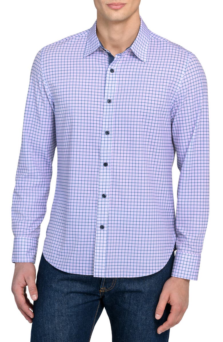 CONSTRUCT Grid Print Stretch Dress Shirt, Main, color, Lilac