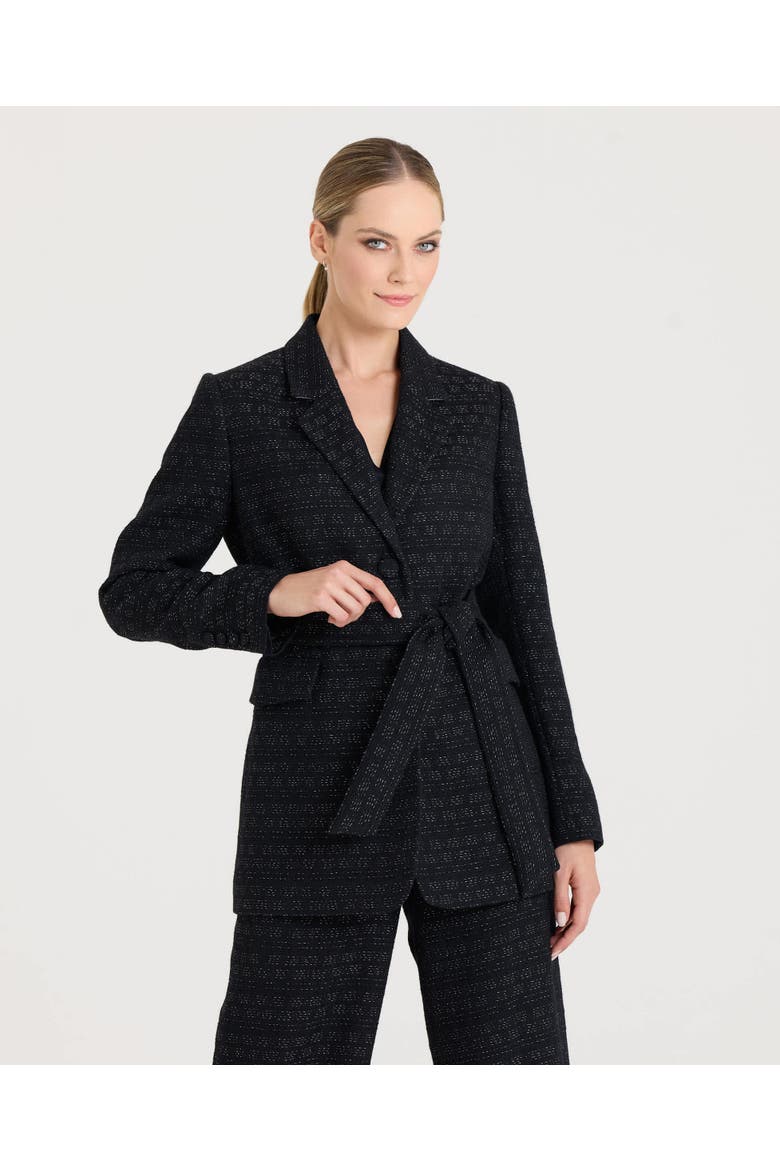 Diana Sparkle Tie Belted Jacket, Main, color, Black Sparkle