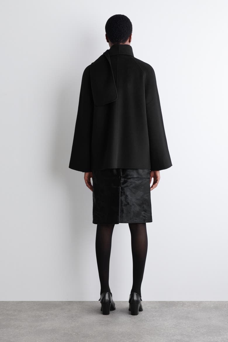 Double-Faced Wool Scarf Short Jacket, Alternate, color, BLACK